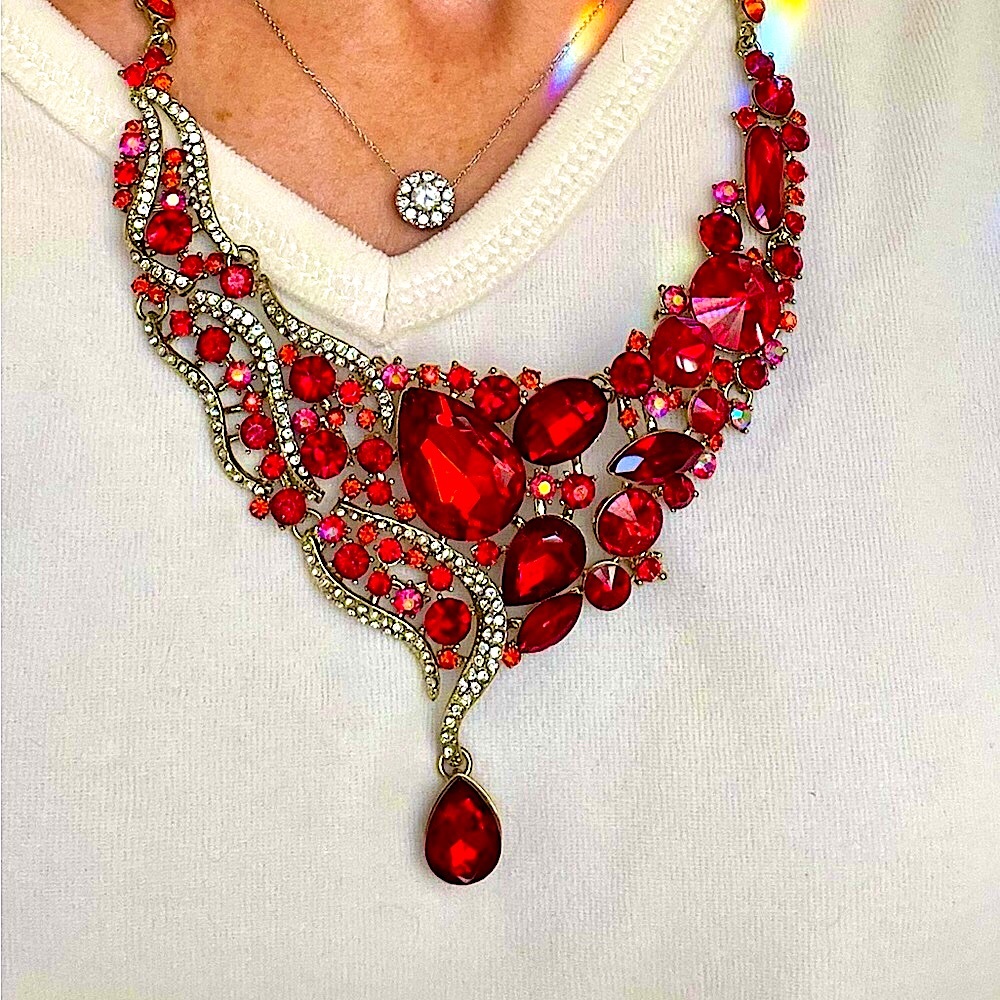 Fab Retro “Ruby”And Rhinestones Adjustable Statem… - image 1